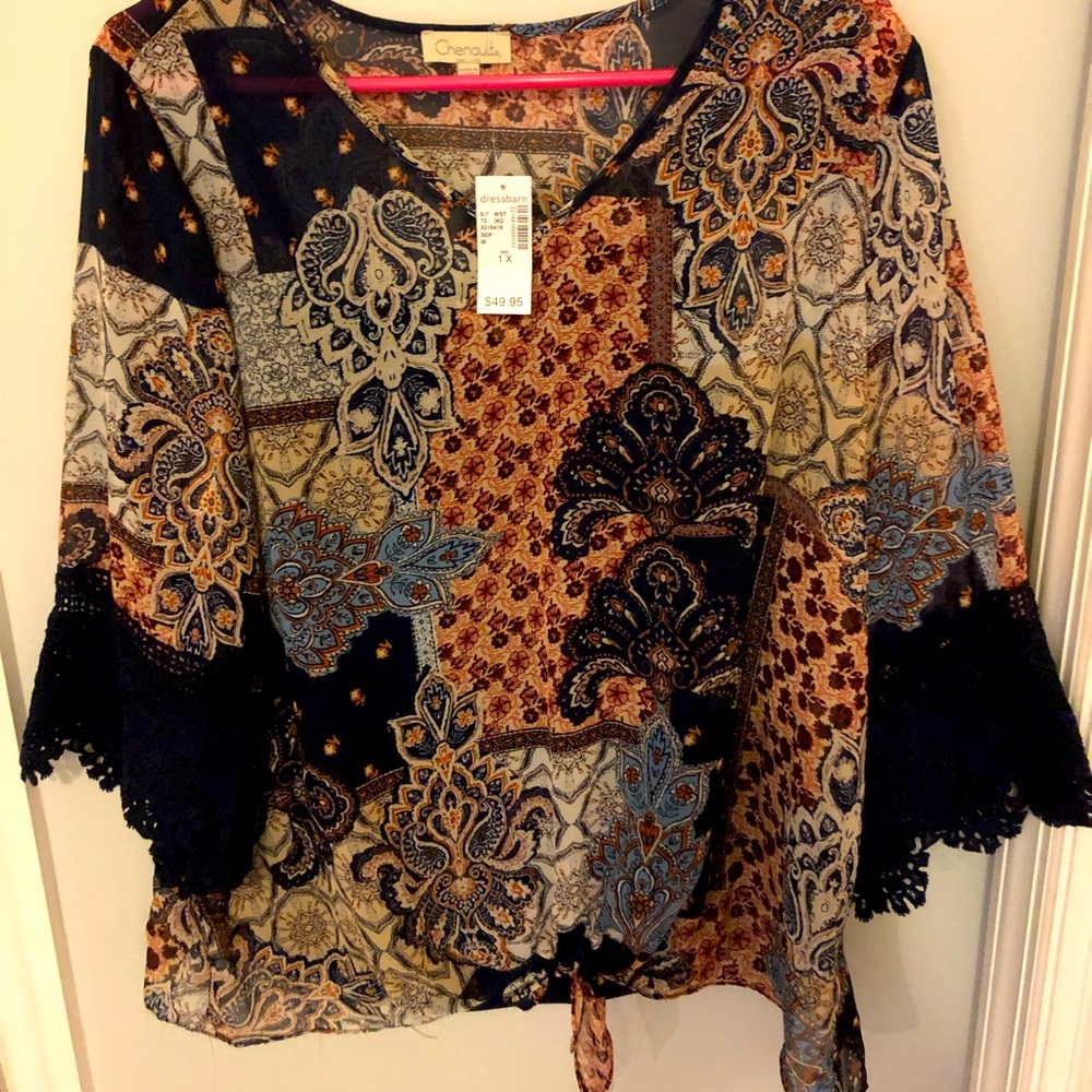 Brand New Chenault Sheer Blouse with attached camisole. NWT